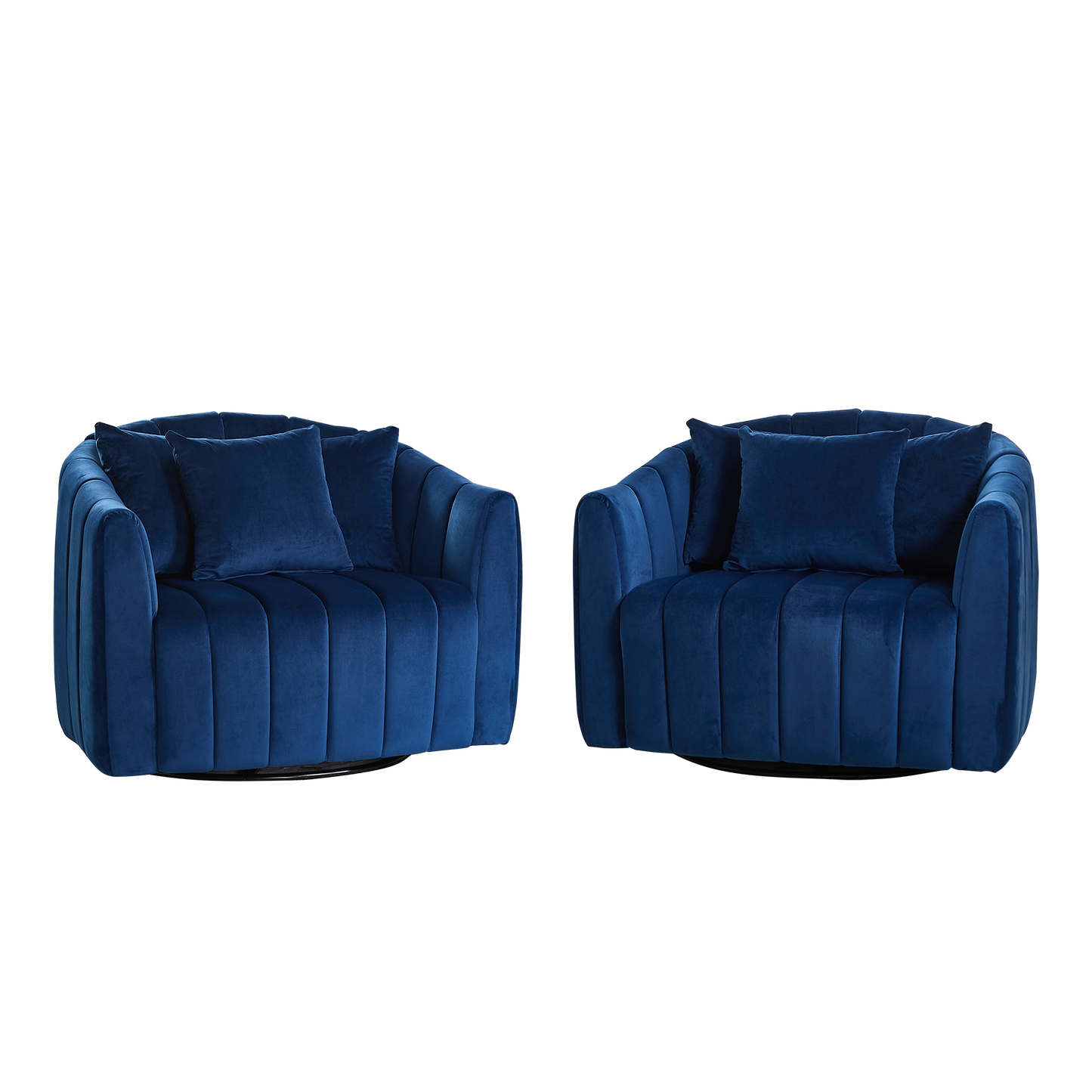 40.35'W Upholstered Oversized 360° Swivel Accent Barrel Chair and Half Cozy Sofa with 3 Pillows, Velvet Channel Tufted Pumpkin-Shape Club Armchair for Living Room, Bedroom, Office, Lounge,NAVY