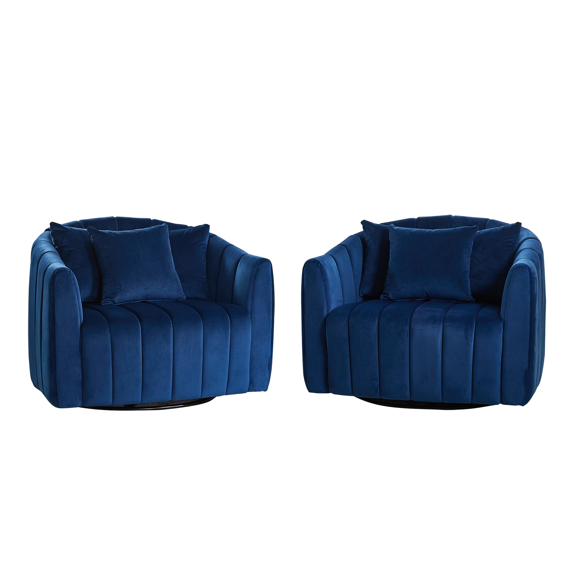 40.35'W Upholstered Oversized 360° Swivel Accent Barrel Chair and Half Cozy Sofa with 3 Pillows, Velvet Channel Tufted Pumpkin-Shape Club Armchair for Living Room, Bedroom, Office, Lounge,NAVY
