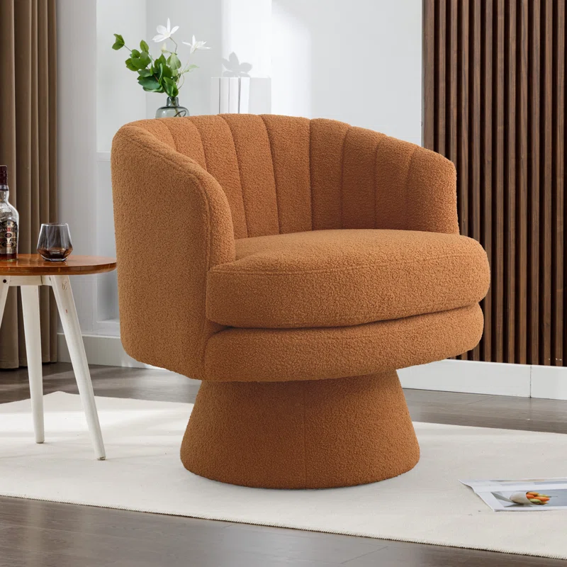 Wide Upholstered Swivel Barrel Chair