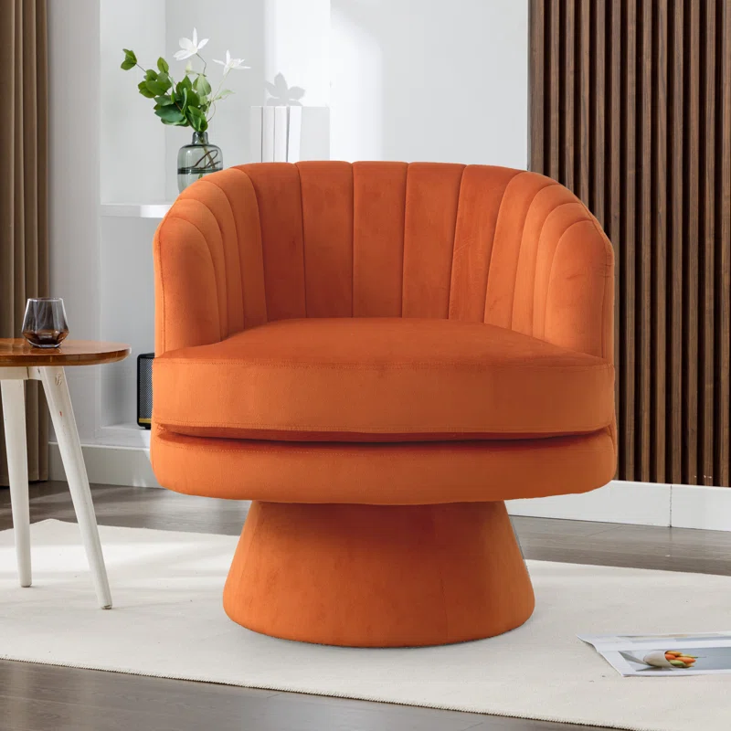 Wide Upholstered Swivel Barrel Chair
