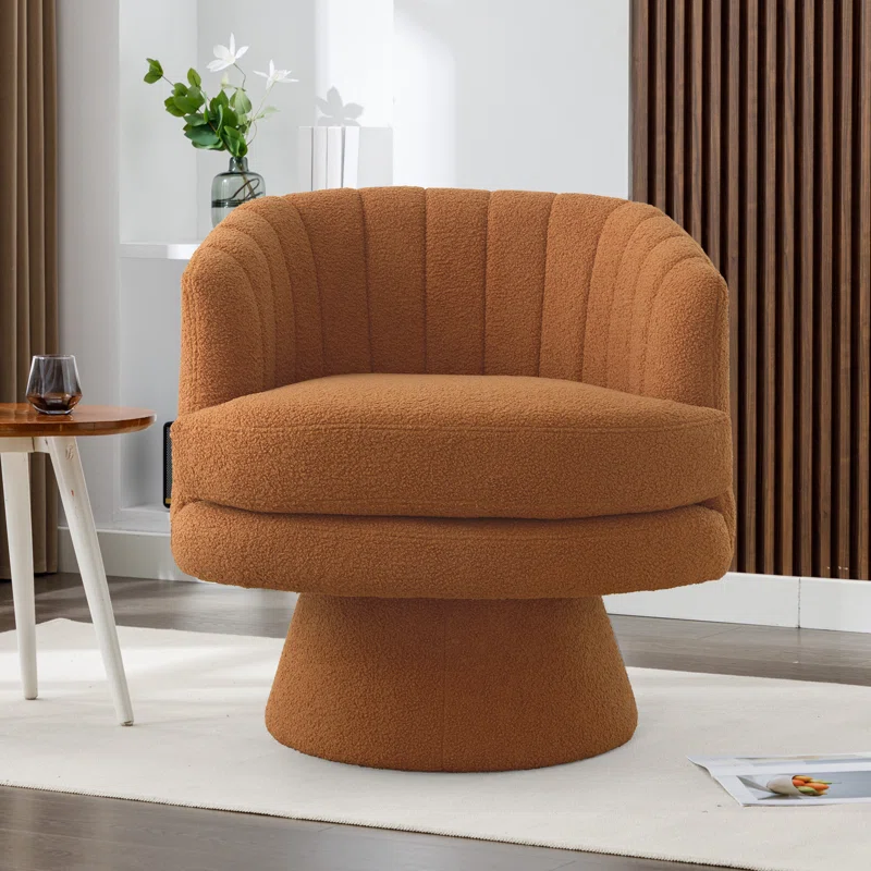 Wide Upholstered Swivel Barrel Chair