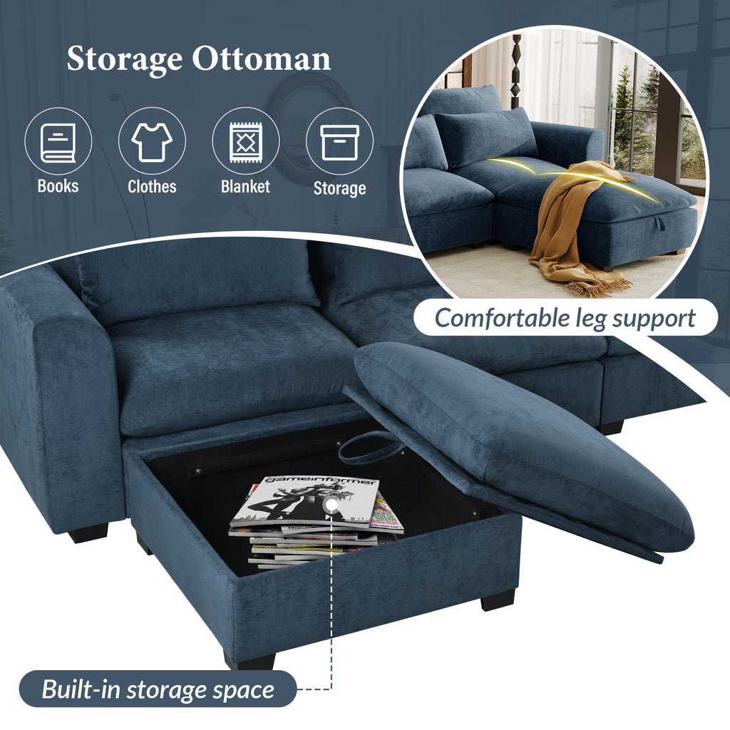U_Style U-shaped Freely Transformable Modular Corner Sofa with Two Ottomans, Suitable for Living Rooms, Studies, Home Theaters, and More.