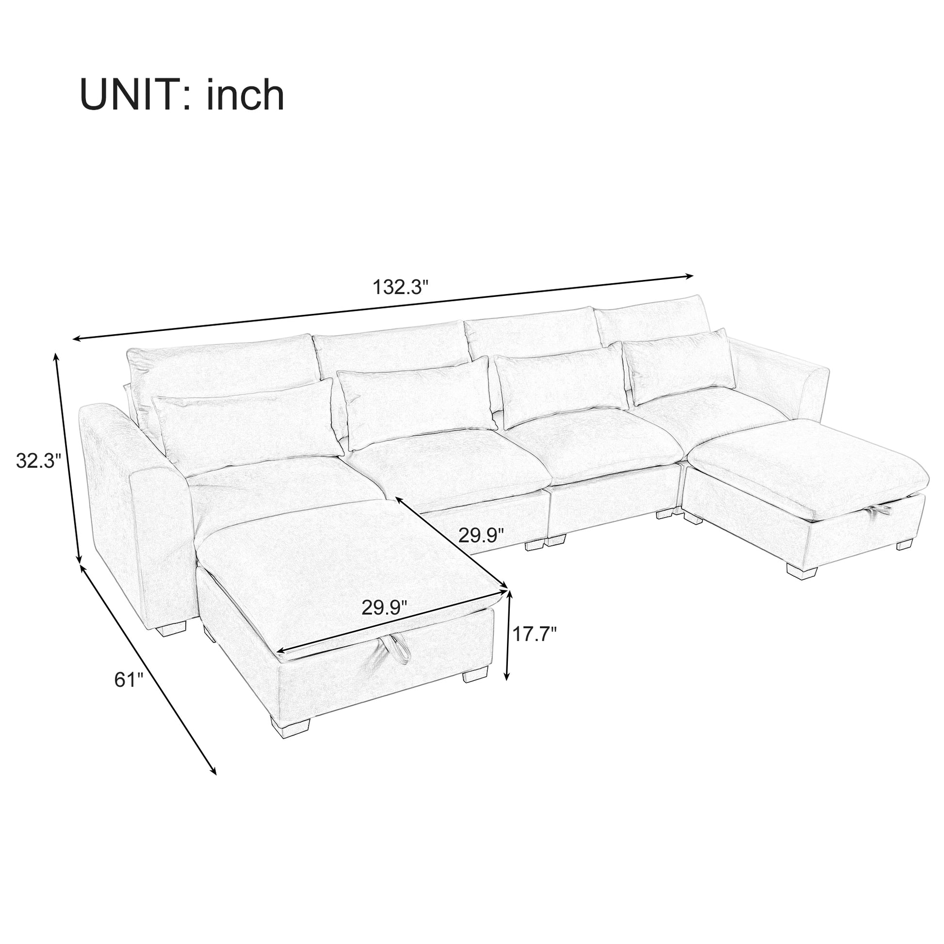U_Style U-shaped Freely Transformable Modular Corner Sofa with Two Ottomans, Suitable for Living Rooms, Studies, Home Theaters, and More.