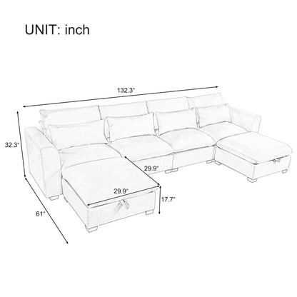 U_Style U-shaped Freely Transformable Modular Corner Sofa with Two Ottomans, Suitable for Living Rooms, Studies, Home Theaters, and More.