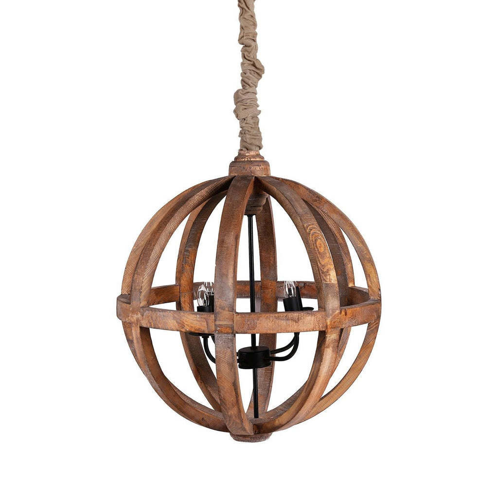 Versatile Brown Wood 4-Light Chandelier for Dining.