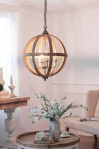 Versatile Brown Wood 4-Light Chandelier for Dining.