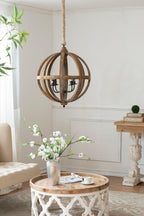 Versatile Brown Wood 4-Light Chandelier for Dining.