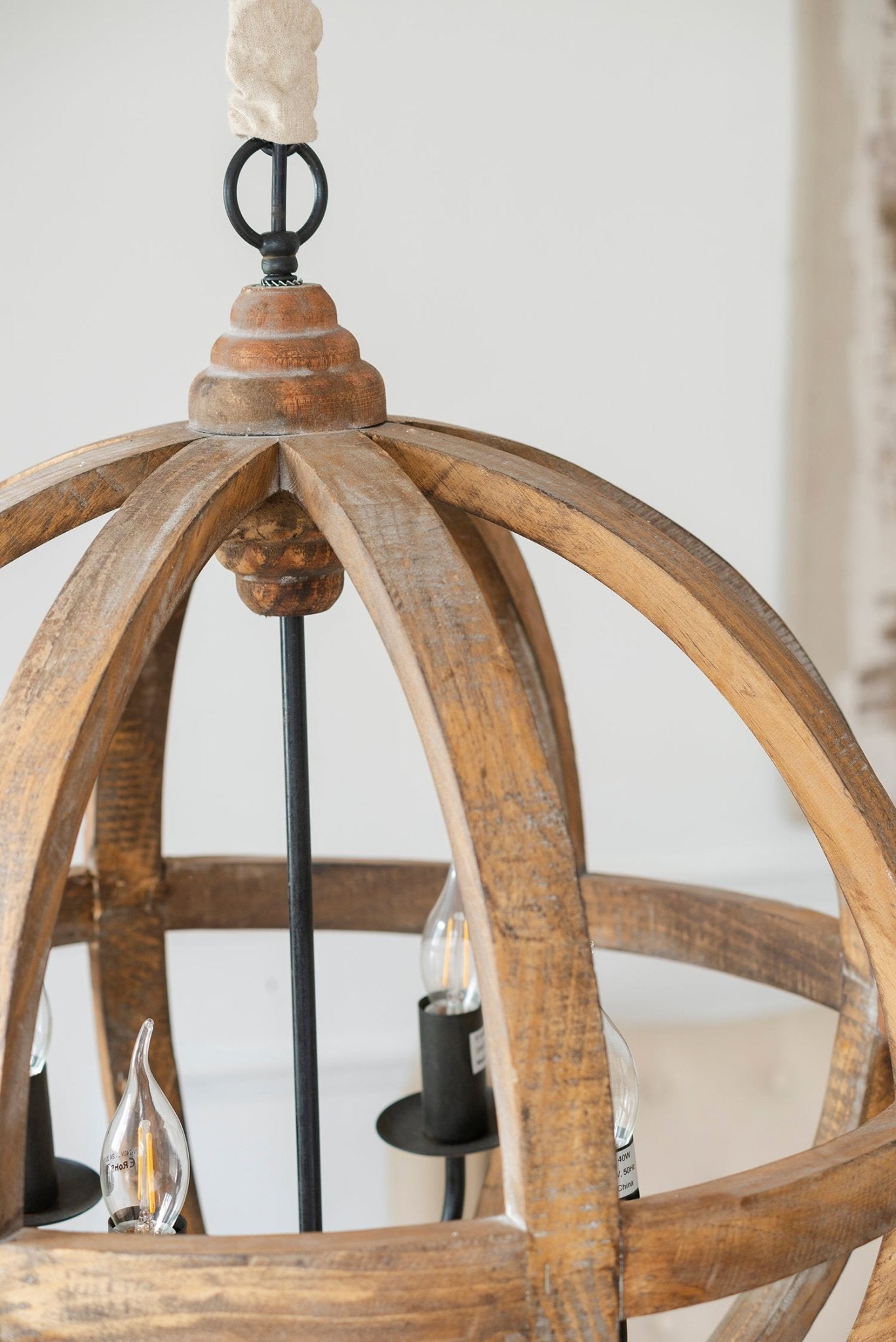 4 - Light Wood Chandelier, Hanging Light Fixture with Adjustable Chain for Kitchen Dining Room Foyer Entryway, Bulb Not Included - Groovy Boardz