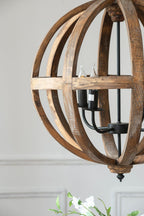 Versatile Brown Wood 4-Light Chandelier for Dining.