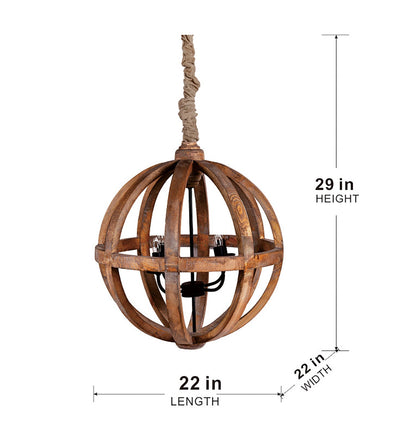 4 - Light Wood Chandelier, Hanging Light Fixture with Adjustable Chain for Kitchen Dining Room Foyer Entryway, Bulb Not Included - Groovy Boardz