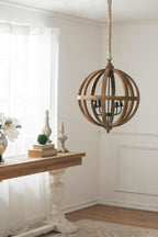 Versatile Brown Wood 4-Light Chandelier for Dining.