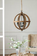 Versatile Brown Wood 4-Light Chandelier for Dining.