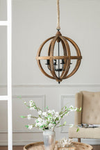 Versatile Brown Wood 4-Light Chandelier for Dining.