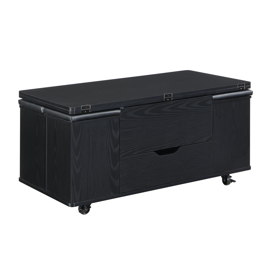 Multi-Functional Lift-Top Coffee Table with Hidden Storage and Stools, Multi-Function Modern Center Table with 4 Stools and Casters,Perfect for Modern Living Spaces, Black