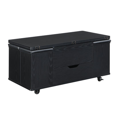 Multi-Functional Lift-Top Coffee Table with Hidden Storage and Stools, Multi-Function Modern Center Table with 4 Stools and Casters,Perfect for Modern Living Spaces, Black