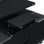 Multi-Functional Lift-Top Coffee Table with Hidden Storage and Stools, Multi-Function Modern Center Table with 4 Stools and Casters,Perfect for Modern Living Spaces, Black