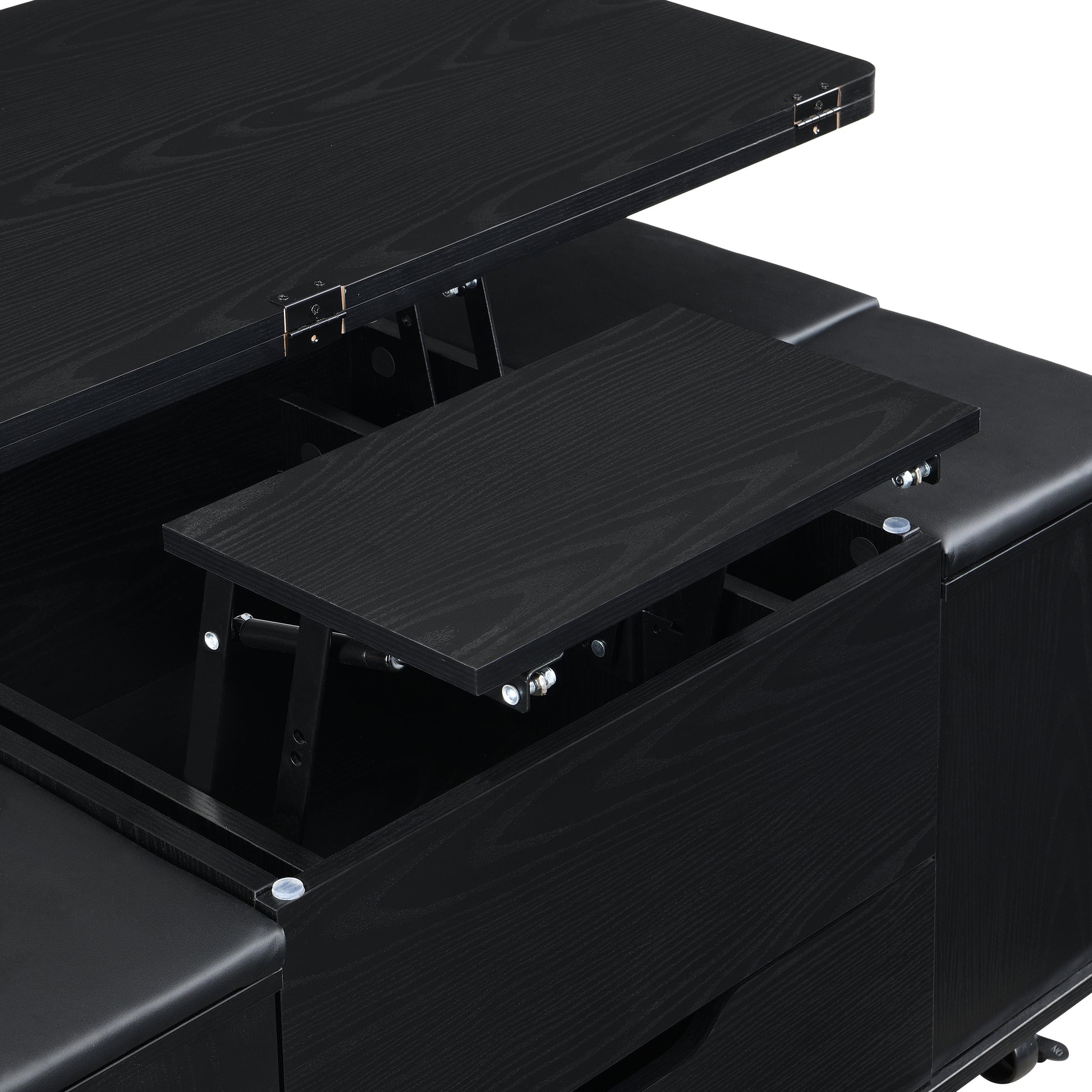 Multi-Functional Lift-Top Coffee Table with Hidden Storage and Stools, Multi-Function Modern Center Table with 4 Stools and Casters,Perfect for Modern Living Spaces, Black