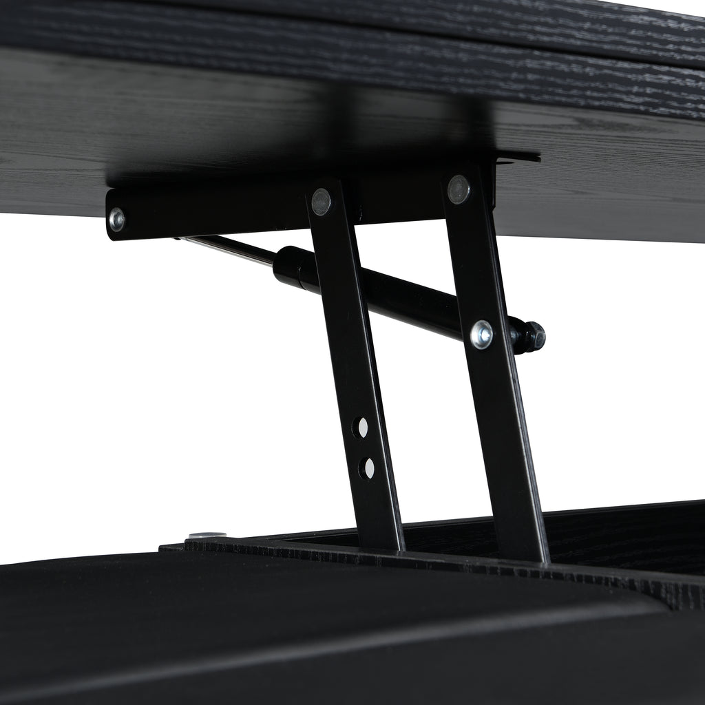 Multi-Functional Lift-Top Coffee Table with Hidden Storage and Stools, Multi-Function Modern Center Table with 4 Stools and Casters,Perfect for Modern Living Spaces, Black