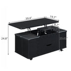 Multi-Functional Lift-Top Coffee Table with Hidden Storage and Stools, Multi-Function Modern Center Table with 4 Stools and Casters,Perfect for Modern Living Spaces, Black