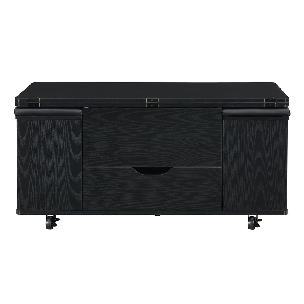 Multi-Functional Lift-Top Coffee Table with Hidden Storage and Stools, Multi-Function Modern Center Table with 4 Stools and Casters,Perfect for Modern Living Spaces, Black