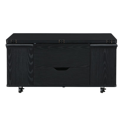 Multi-Functional Lift-Top Coffee Table with Hidden Storage and Stools, Multi-Function Modern Center Table with 4 Stools and Casters,Perfect for Modern Living Spaces, Black