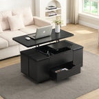 Multi-Functional Lift-Top Coffee Table with Hidden Storage and Stools, Multi-Function Modern Center Table with 4 Stools and Casters,Perfect for Modern Living Spaces, Black