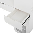 Versatile Makeup Vanity Desk with Mirror and Charging Station, Dressing Table with 8 Hidden Storage Compartments, Computer Desk with 3 Drawers, 2 Cabinets and Open Shelves,Home Office Desk, White