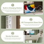 Versatile Makeup Vanity Desk with Mirror and Charging Station, Dressing Table with 8 Hidden Storage Compartments, Computer Desk with 3 Drawers, 2 Cabinets and Open Shelves,Home Office Desk, White