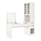 Versatile Makeup Vanity Desk with Mirror and Charging Station, Dressing Table with 8 Hidden Storage Compartments, Computer Desk with 3 Drawers, 2 Cabinets and Open Shelves,Home Office Desk, White