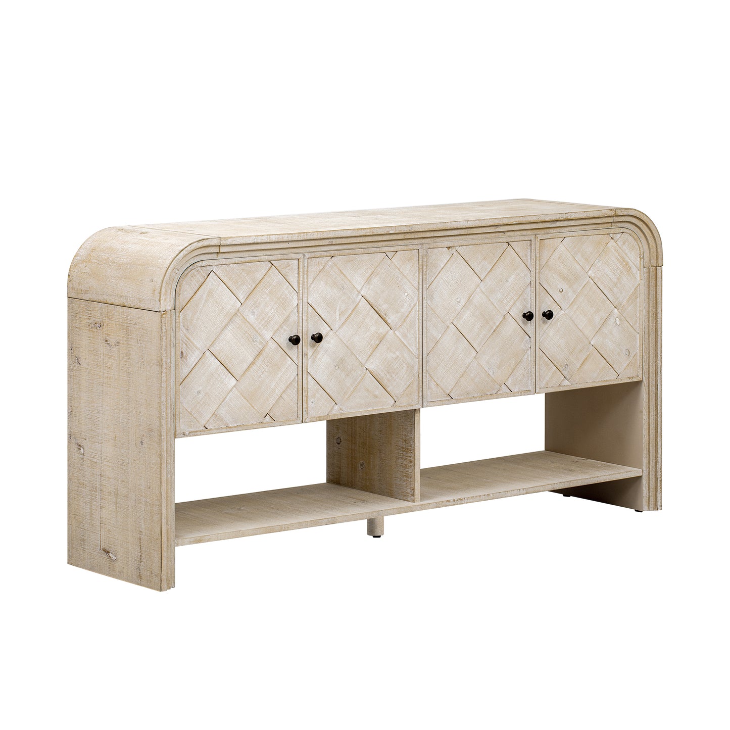 U_Style Versatile console table with Woven Wood Slats and Solid Wood Veneer,Suitable for Entryway, Hallway, Living Room,Foyer,Corridor