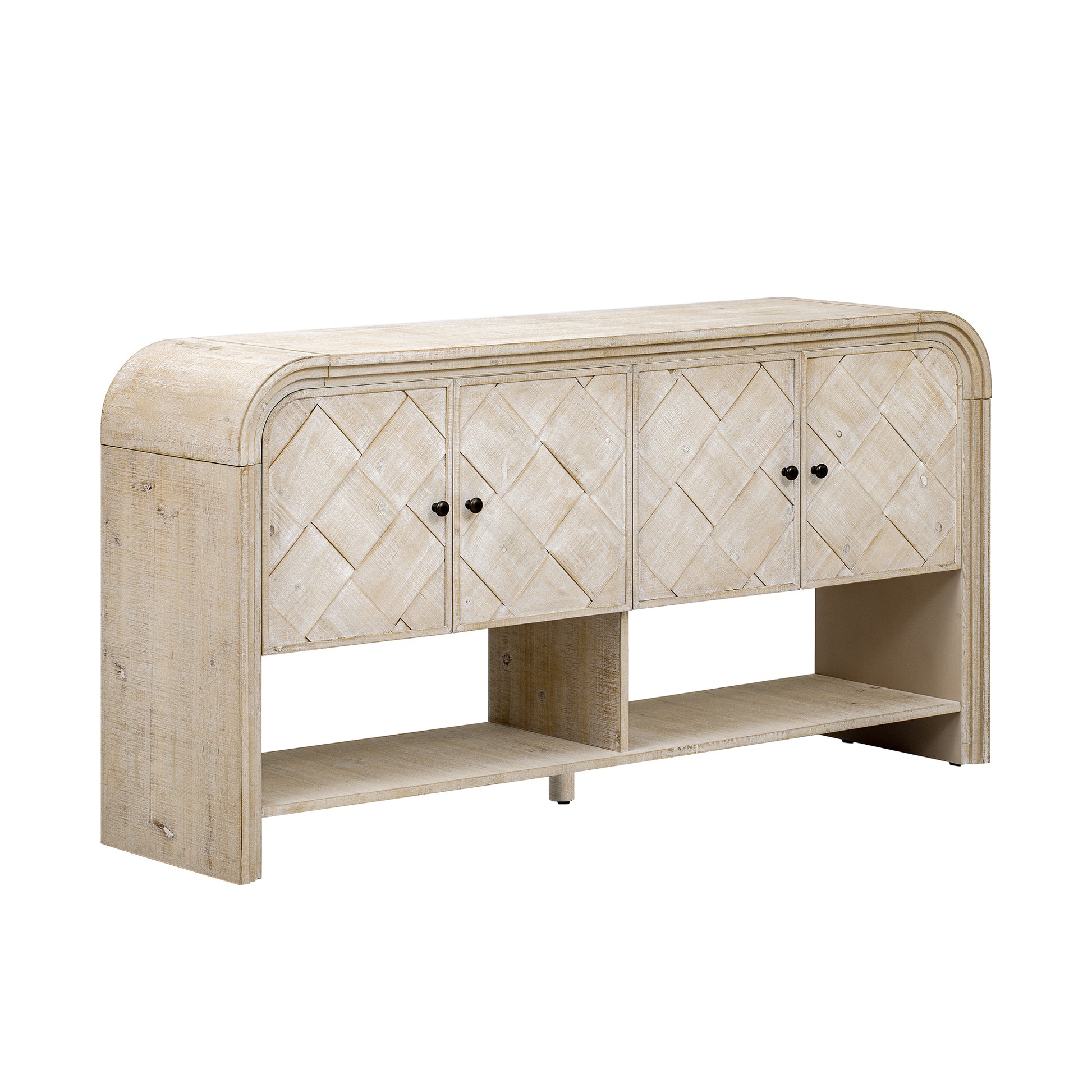 U_Style Versatile console table with Woven Wood Slats and Solid Wood Veneer,Suitable for Entryway, Hallway, Living Room,Foyer,Corridor