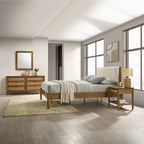 Vichy 5-Piece Rubberwood Bedroom Set with Corduroy Upholstered Queen Bed, Dresser, Mirror, and 2 Nightstands