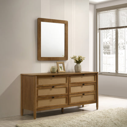 Vichy 5-Piece Rubberwood Bedroom Set with Corduroy Upholstered Queen Bed, Dresser, Mirror, and 2 Nightstands