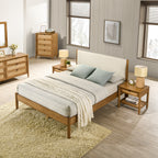 Vichy 6-Piece Rubberwood Bedroom Set with Corduroy Upholstered Queen Bed, Dresser, Mirror, 2 Nightstands, and Chest