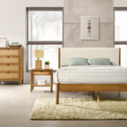 Vichy 6-Piece Rubberwood Bedroom Set with Corduroy Upholstered Queen Bed, Dresser, Mirror, 2 Nightstands, and Chest