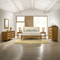 Vichy 6-Piece Rubberwood Bedroom Set with Corduroy Upholstered Queen Bed, Dresser, Mirror, 2 Nightstands, and Chest