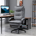 Vinsetto 360° Swivel Executive Home Office Chair Adjustable Height Linen Style Fabric Recliner with Retractable Footrest and Double Padding, Grey