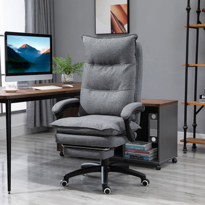 Vinsetto 360° Swivel Executive Home Office Chair Adjustable Height Linen Style Fabric Recliner with Retractable Footrest and Double Padding, Grey