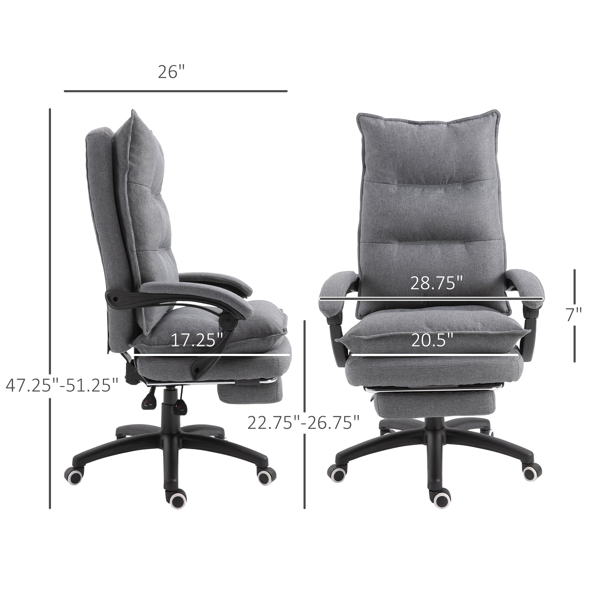 Vinsetto 360° Swivel Executive Home Office Chair Adjustable Height Linen Style Fabric Recliner with Retractable Footrest and Double Padding, Grey