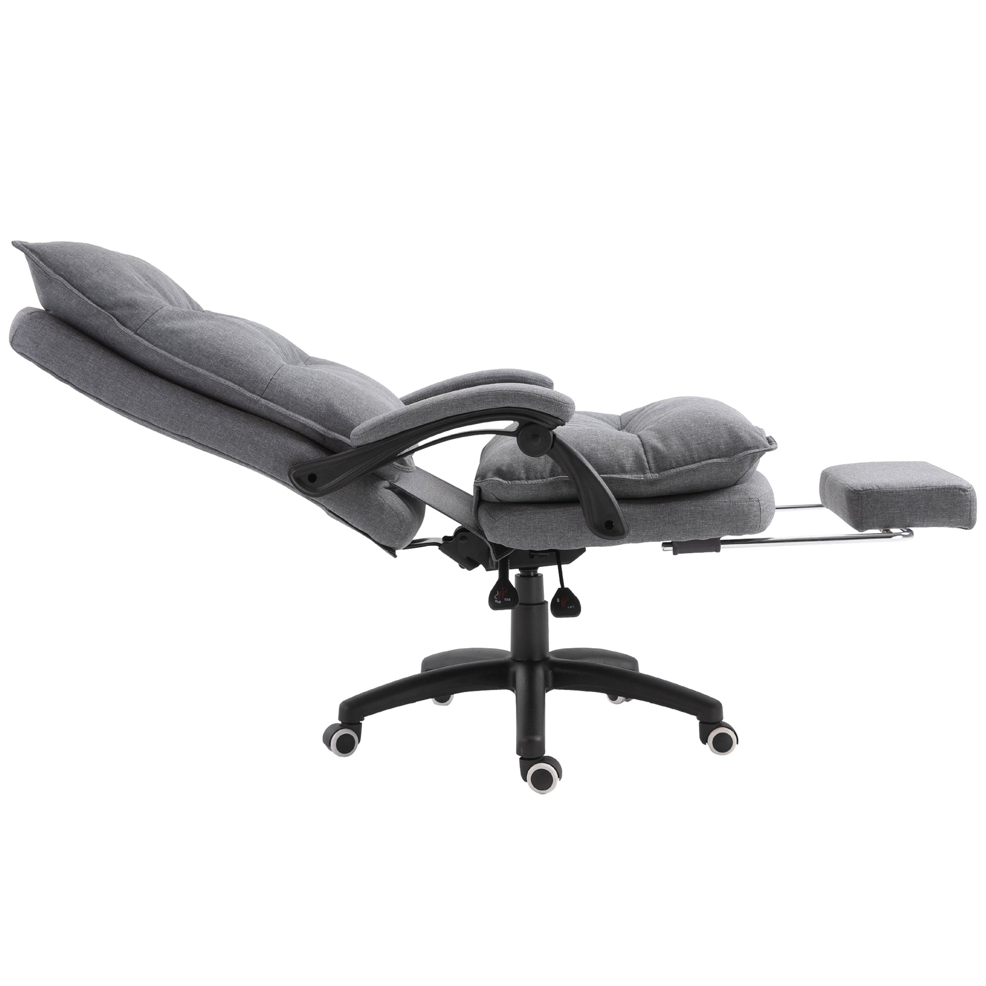 Vinsetto 360° Swivel Executive Home Office Chair Adjustable Height Linen Style Fabric Recliner with Retractable Footrest and Double Padding, Grey