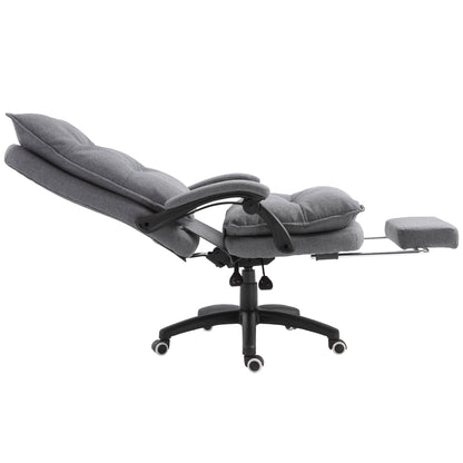 Vinsetto 360° Swivel Executive Home Office Chair Adjustable Height Linen Style Fabric Recliner with Retractable Footrest and Double Padding, Grey