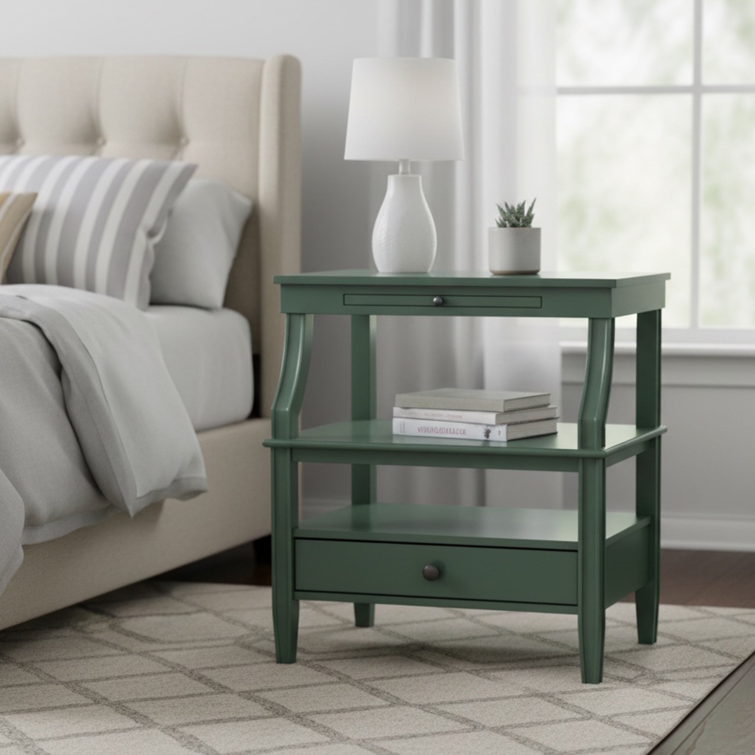 Newland Vintage Green Storage Nightstand