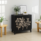 Vintage Carved Buffet Cabinet with Adjustable Shelves, Wooden Decorative Sideboard in Black, 31.5 Inch