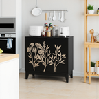 Vintage Carved Buffet Cabinet with Adjustable Shelves, Wooden Decorative Sideboard in Black, 31.5 Inch