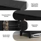 Vintage Carved Buffet Cabinet with Adjustable Shelves, Wooden Decorative Sideboard in Black, 31.5 Inch