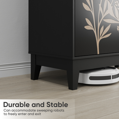 Vintage Carved Buffet Cabinet with Adjustable Shelves, Wooden Decorative Sideboard in Black, 31.5 Inch