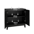 Vintage Carved Buffet Cabinet with Adjustable Shelves, Wooden Decorative Sideboard in Black, 31.5 Inch