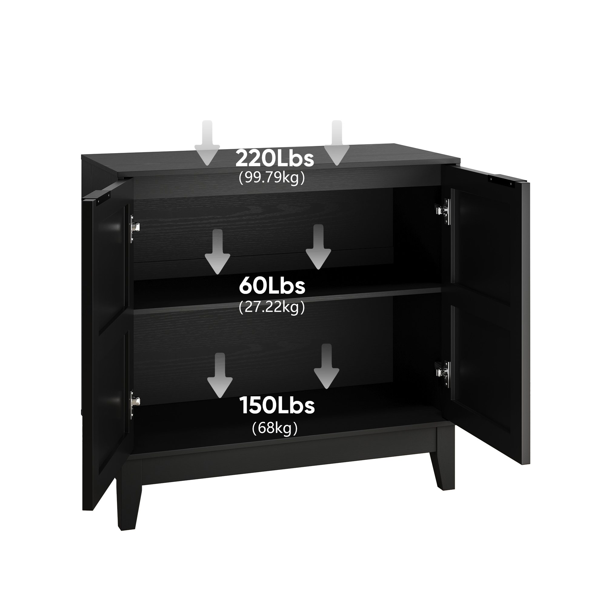 Vintage Carved Buffet Cabinet with Adjustable Shelves, Wooden Decorative Sideboard in Black, 31.5 Inch