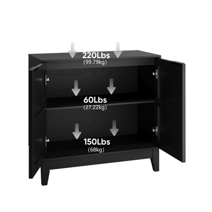 Vintage Carved Buffet Cabinet with Adjustable Shelves, Wooden Decorative Sideboard in Black, 31.5 Inch