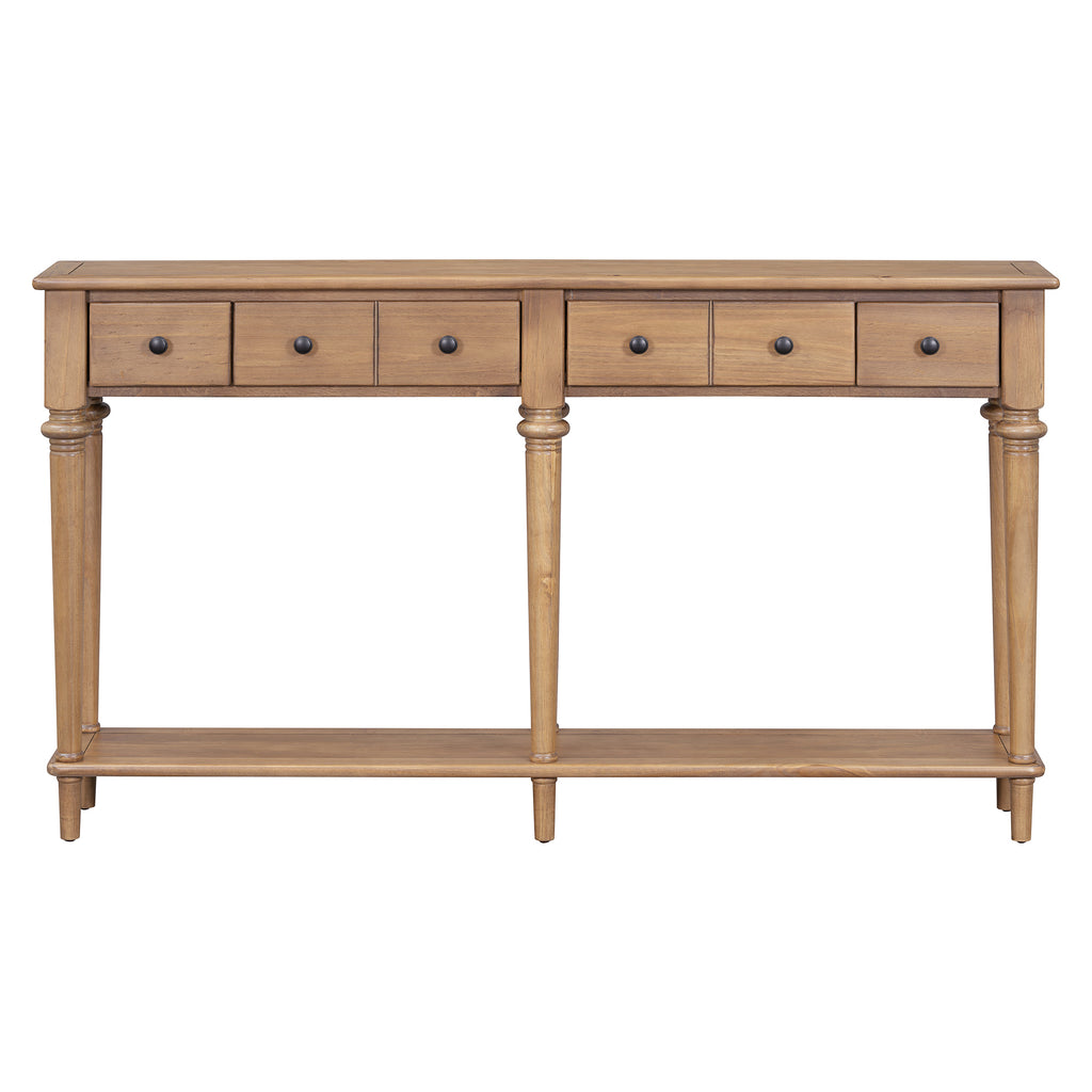 TREXM Entryway Table with 4 Drawers, Retro Console Table with Open Shelf for Entryways, Living Rooms, and Hallways (Old Pine)